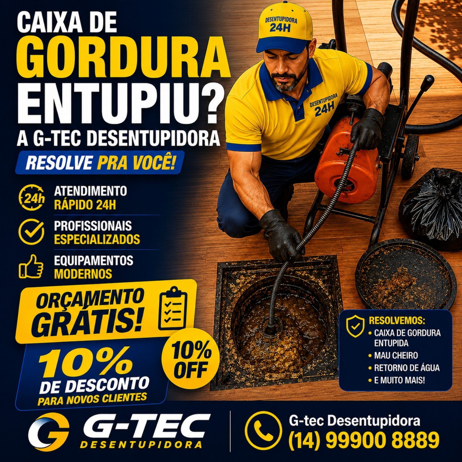 Limpeza e desentupimento de caixa de gordura pela G-TEC Desentupidora